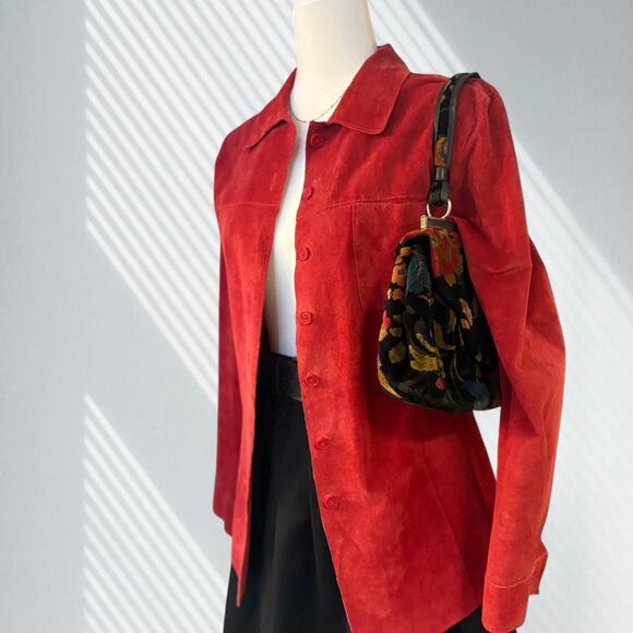 Yvonne Marie Red Suede Button-Up Shacket - Picture 2 of 4